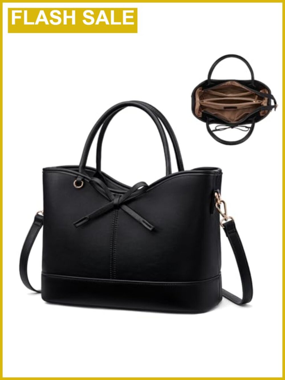 LOVEVOOK Vegan Leather Tote Satchel Handbag with Bow & D-Ring